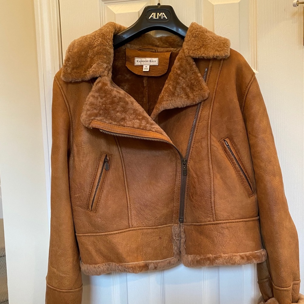 Katherine Kelly shearling moto jacket